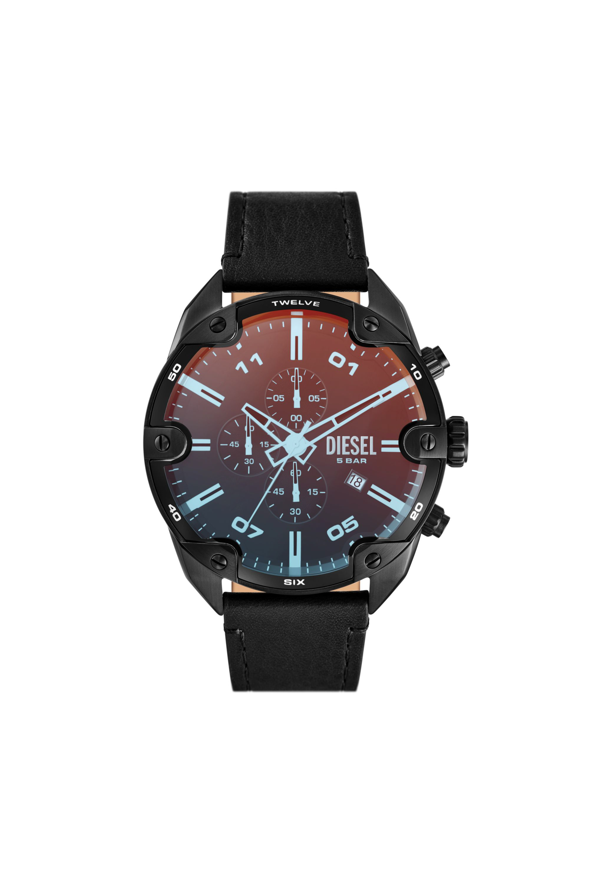 Diesel - DZ4667, Montre chronographe Spiked en cuir noir Homme in Noir - 1