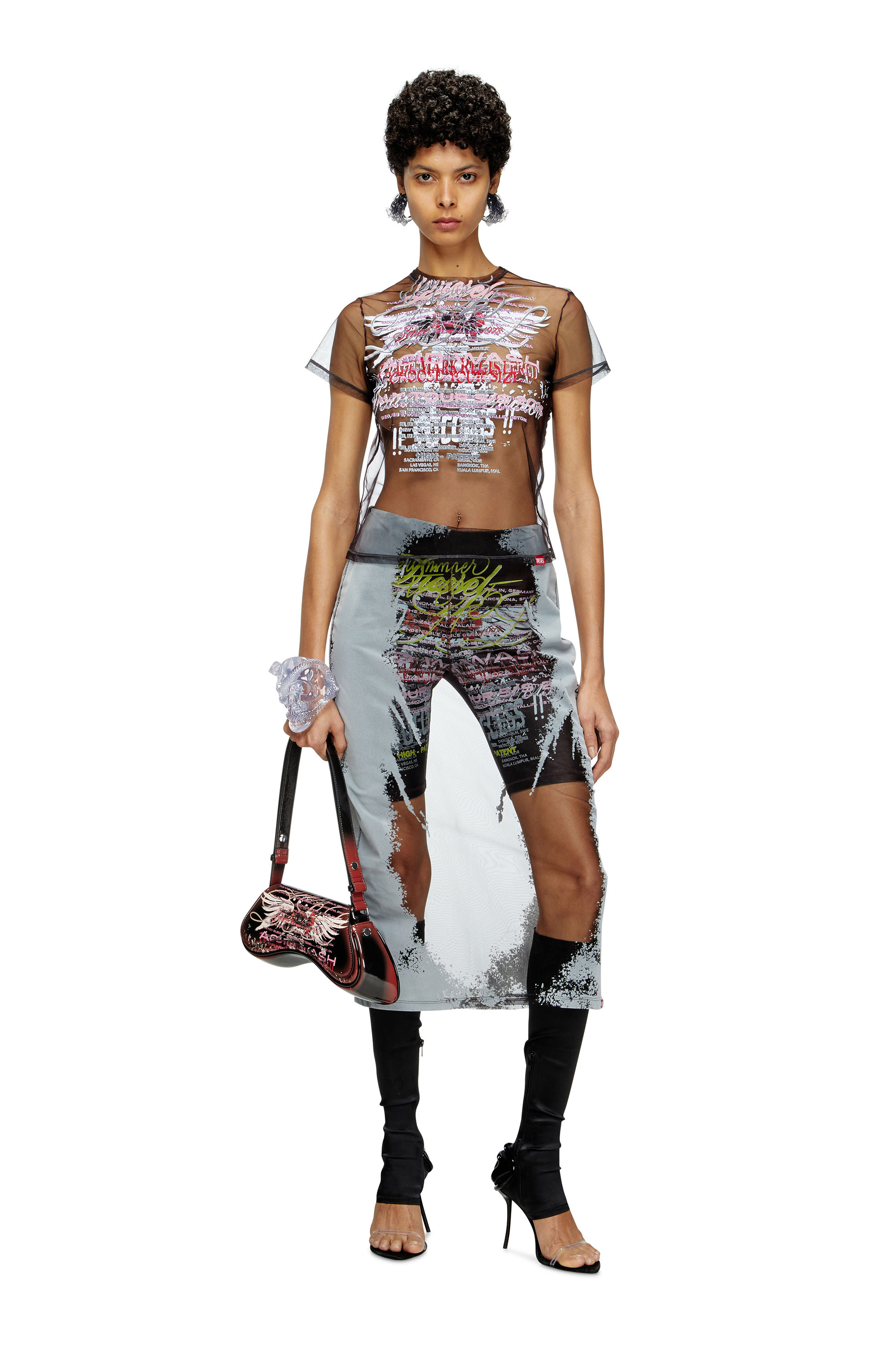 Diesel - T-YRAC, Haut transparent avec imprimé paroles Femme in Noir - 3