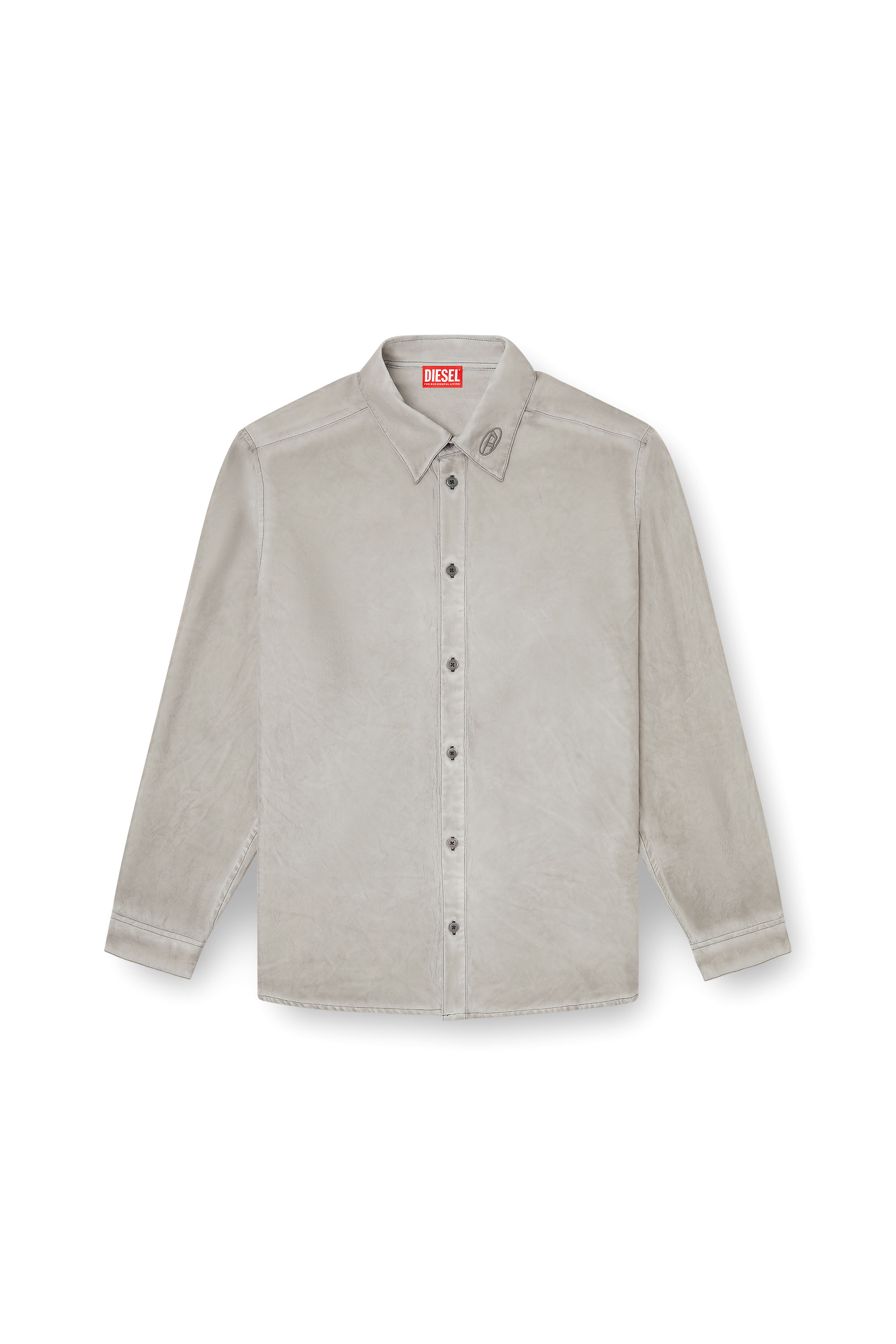 Diesel - S-LEON, Chemise froissée fluide avec col à logo Mixte in Gris - 4