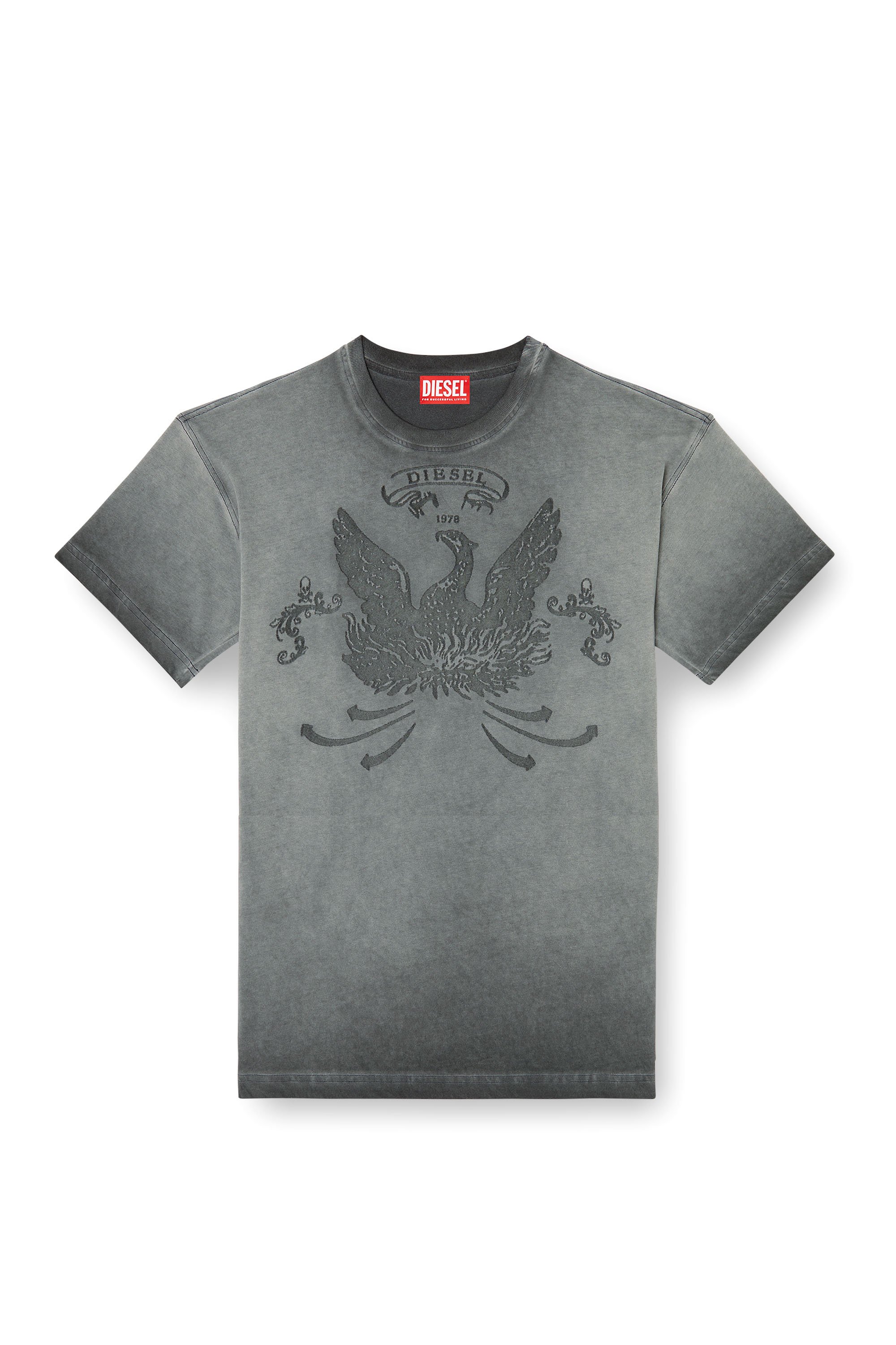 Diesel - T-NORM-T9, Man's T-shirt with phoenix devoré in Grey - 3