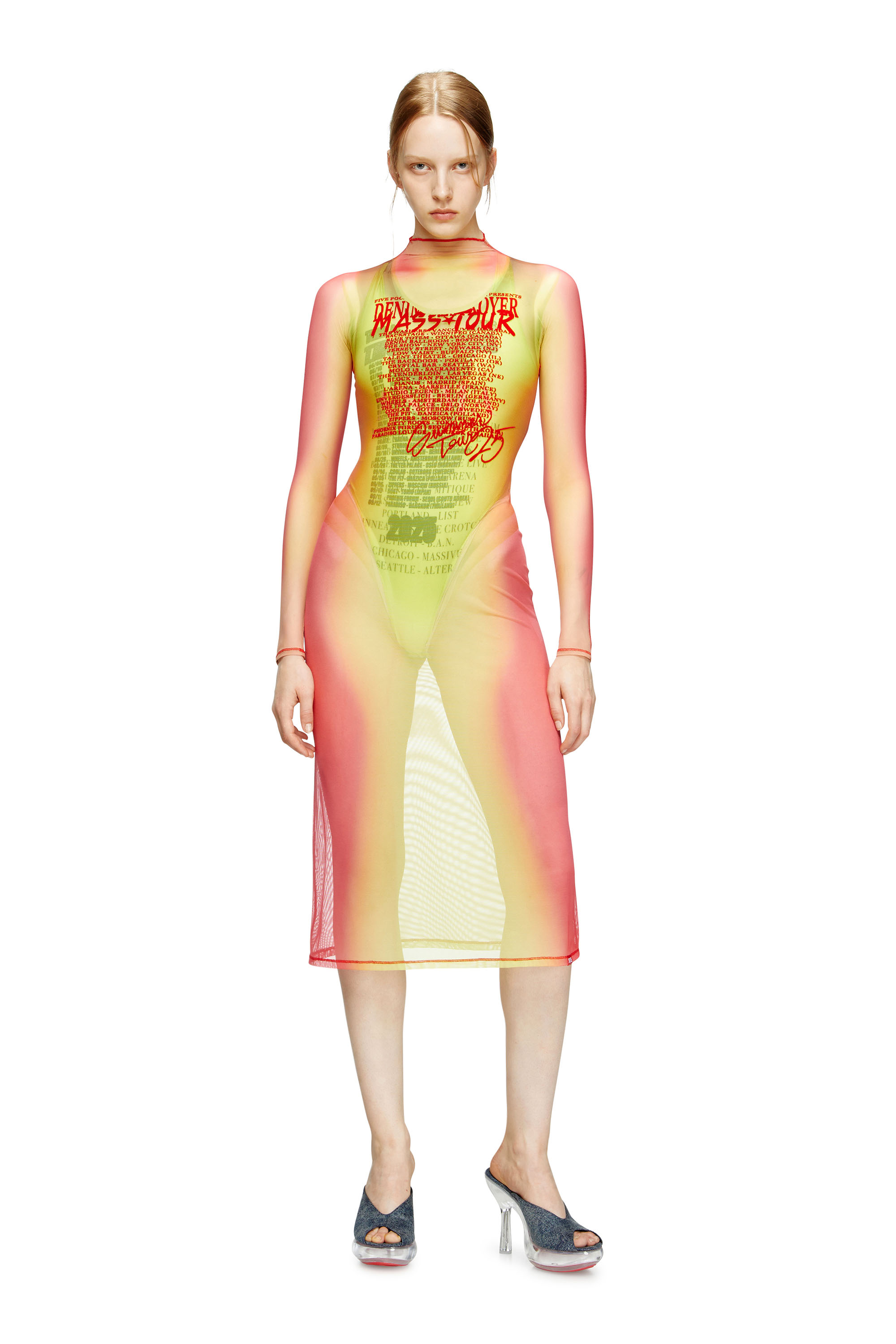 Diesel - D-AFNIC, Robe midi superposée avec imprimé paroles Femme in Polychrome - 2