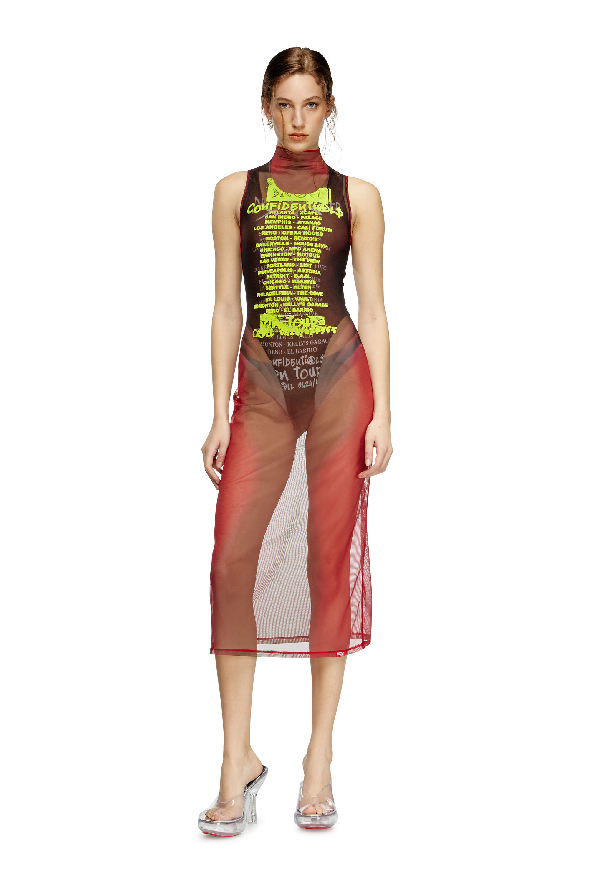 Diesel - D-AGNEC, Robe gilet superposée avec imprimé paroles Femme in Marron - 2