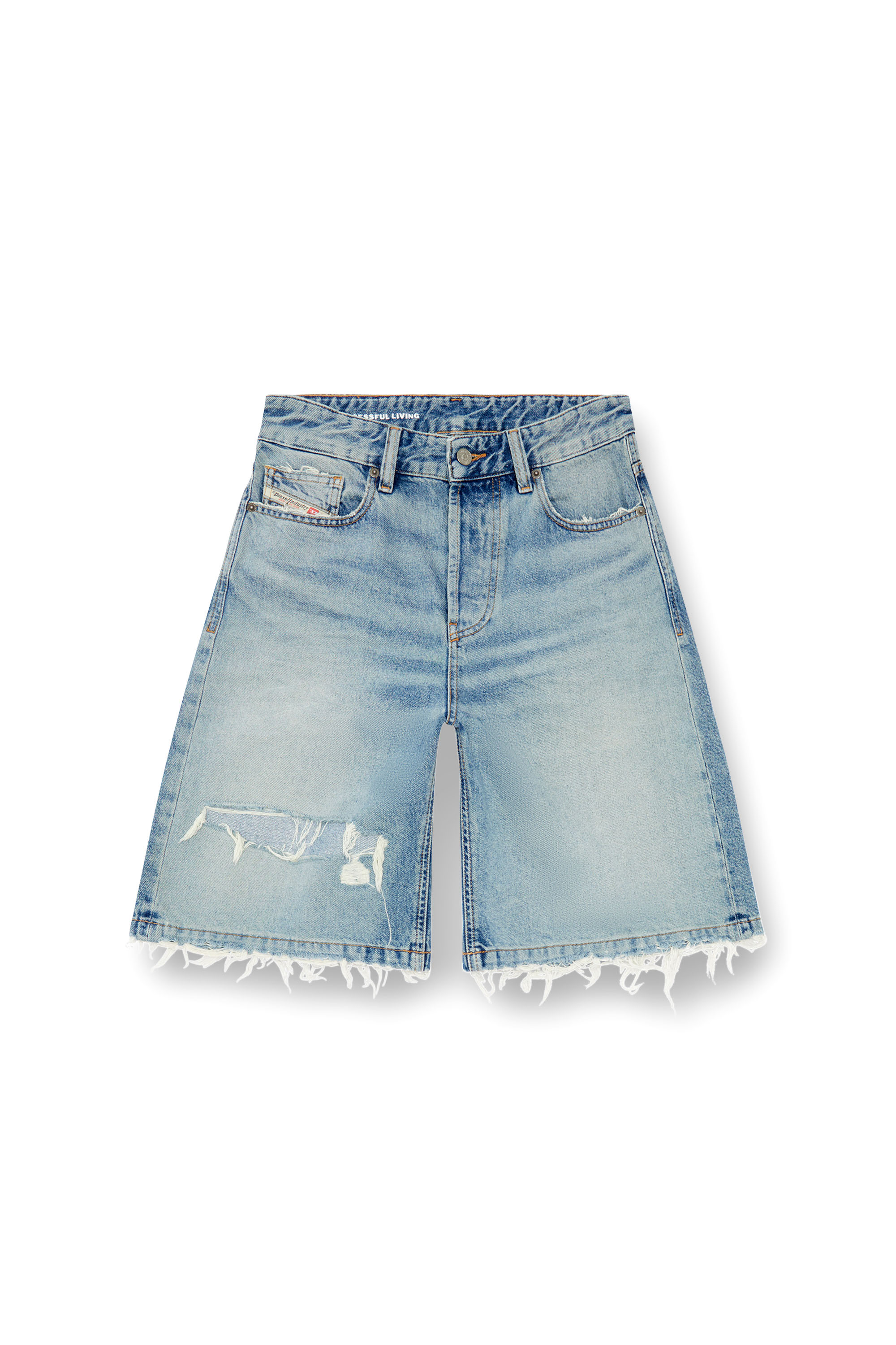 Diesel - DE-SIRE-SHORT, Short en denim effet déchiré-réparé Femme in Bleu - 3