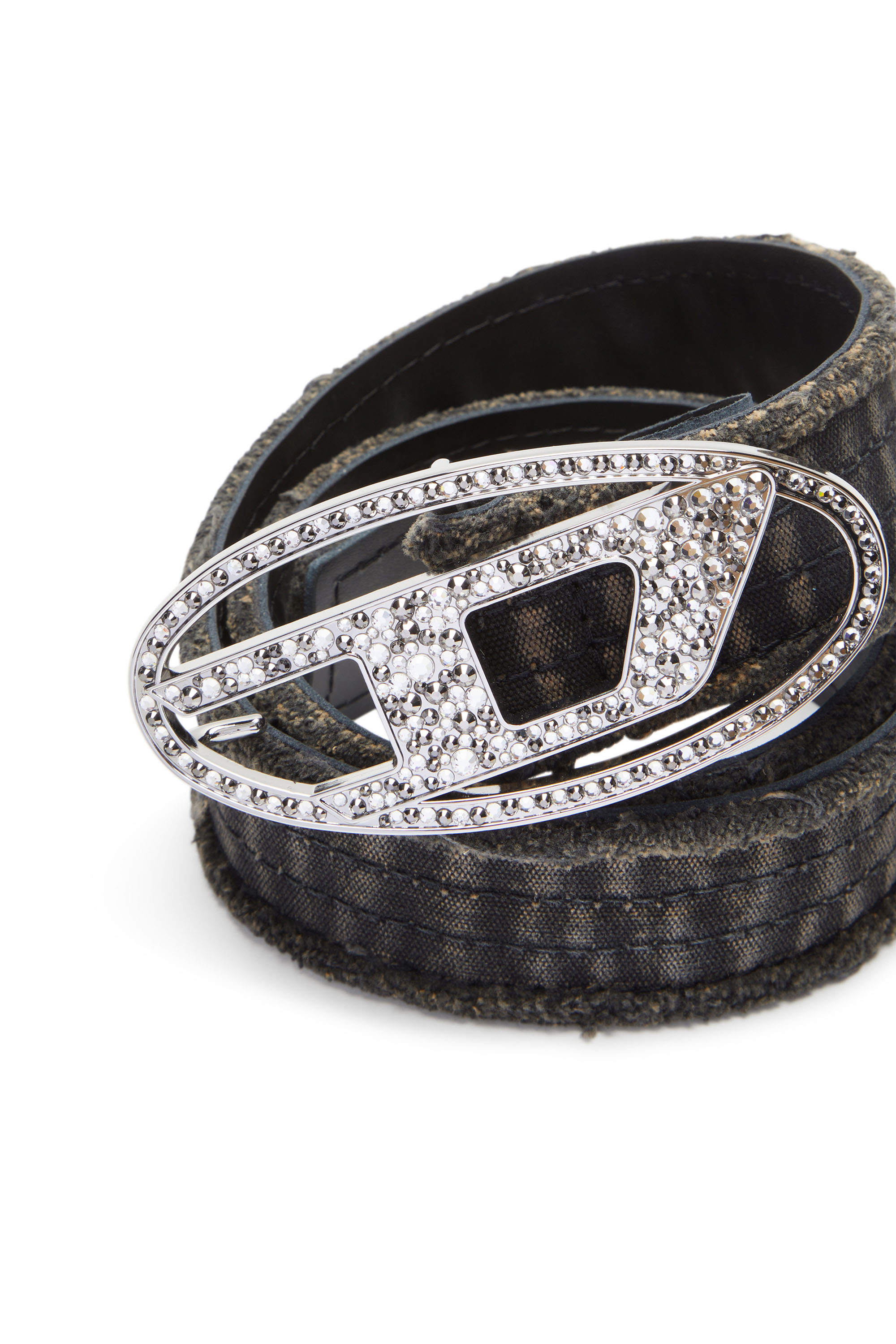 Diesel - B-1DR STRASS, Ceinture en toile et cuir avec cristaux Femme in Noir - 3