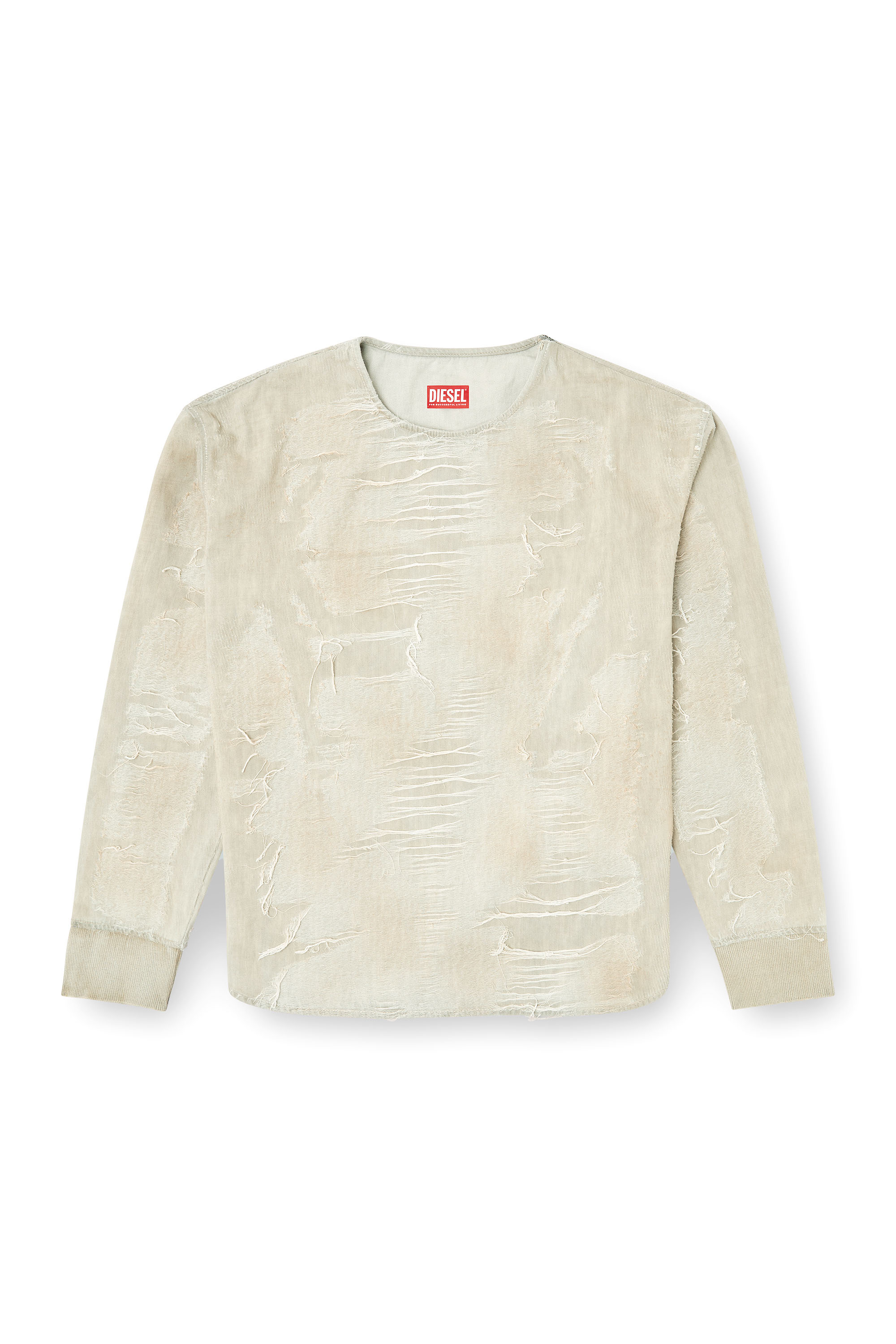 Diesel - D-JUST-FSG1, Pull en denim jacquard avec micro-effet vieilli Homme in Gris - 3