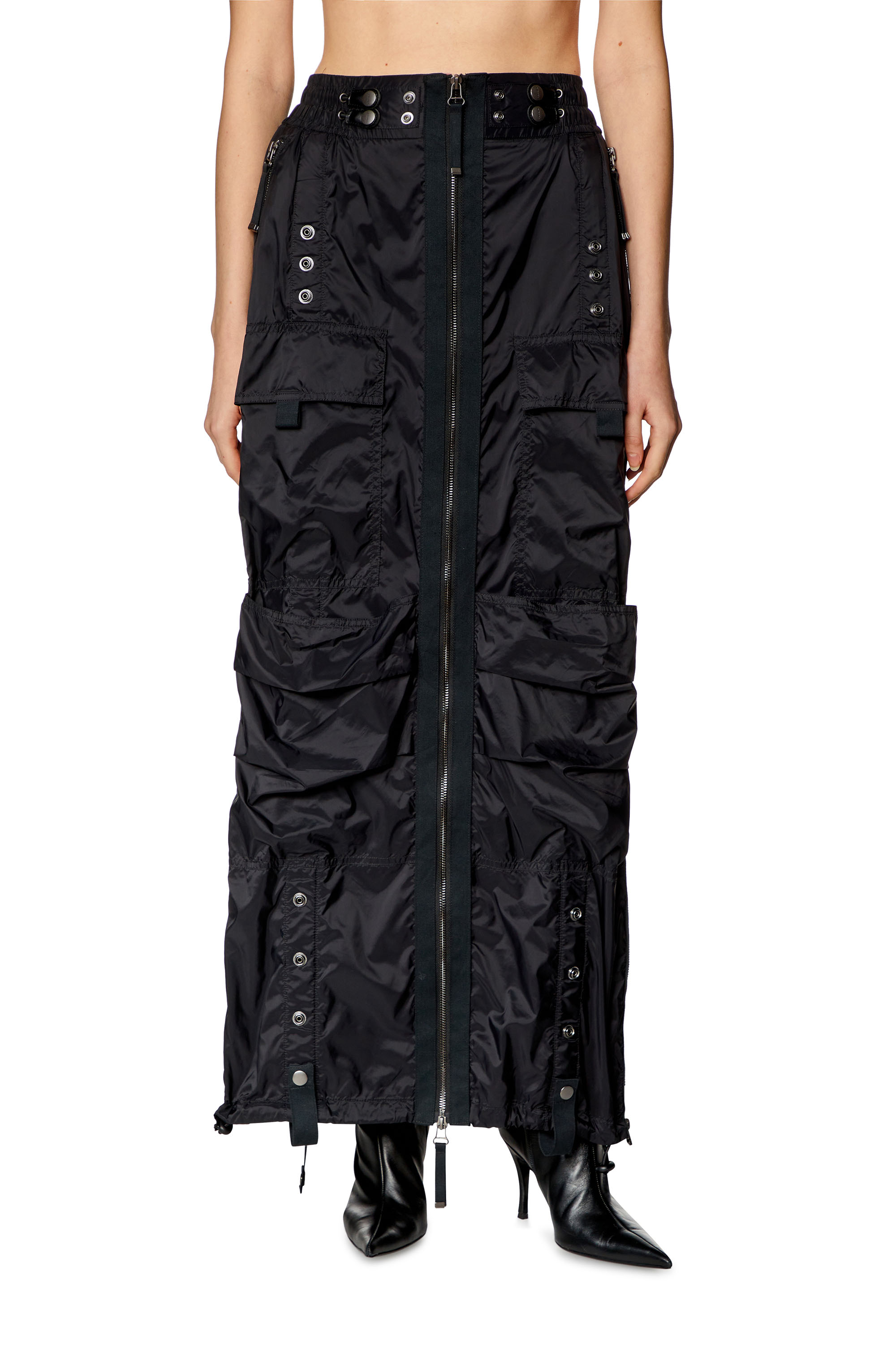 Diesel - O-CREP, Jupe longue avec poches cargo Femme in Noir - 1